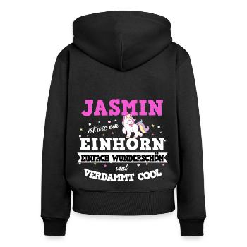 Jasmin Einhorn - Frauen Premium Bio Zip Hoodie - Schwarz - Hinten - Julia (174cm)