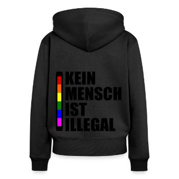 Kein mensch ist illegal - Frauen Premium Bio Zip Hoodie - Schwarz - Hinten - Julia (174cm)