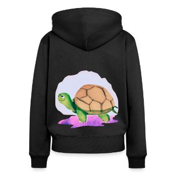 Cassiopeia kennt den Weg - Frauen Premium Bio Zip Hoodie - Schwarz - Hinten - Julia (174cm)