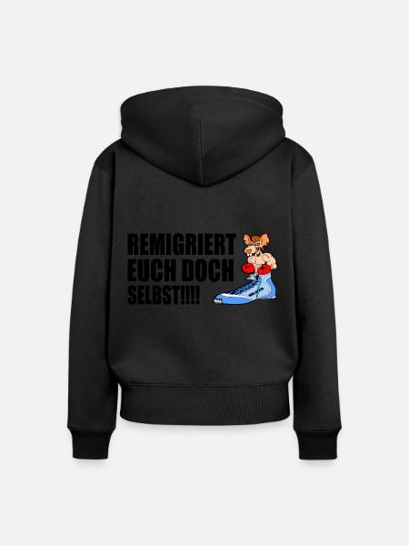 remigriert euch doch selbst - Frauen Premium Bio Zip Hoodie - Schwarz