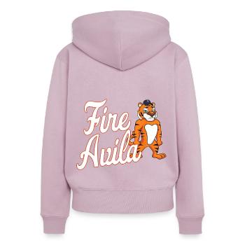 Feu Avila - Sweat à capuche zippé Premium bio Femme - rose poudré - Dos - Julia (174cm)