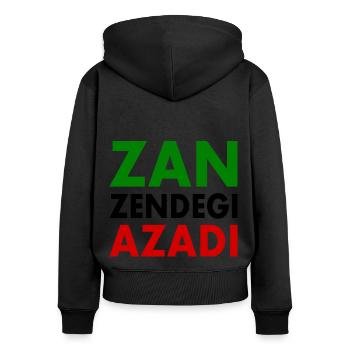 Zan zendegi azadi women life freedom - Frauen Premium Bio Zip Hoodie - Schwarz - Hinten - Julia (174cm)