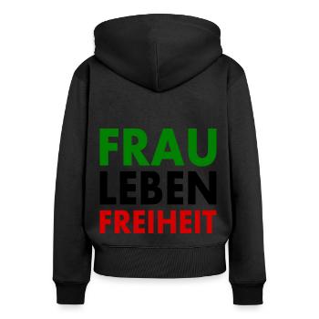 Frau leben freiheit - Frauen Premium Bio Zip Hoodie - Schwarz - Hinten - Julia (174cm)