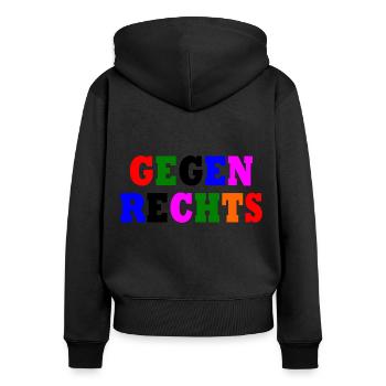 Gegen rechts - Frauen Premium Bio Zip Hoodie - Schwarz - Hinten - Julia (174cm)