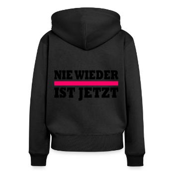 Nie wieder ist jetzt - Frauen Premium Bio Zip Hoodie - Schwarz - Hinten - Julia (174cm)