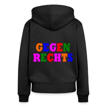 Gegen rechts - Frauen Premium Bio Zip Hoodie - Schwarz - Hinten - Julia (174cm)