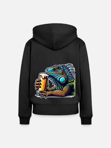 Leguan Bier - Frauen Premium Bio Zip Hoodie - Schwarz