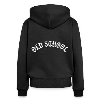 Old School - Frauen Premium Bio Zip Hoodie - Schwarz - Hinten - Julia (174cm)