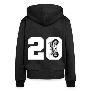 20 Moto Moto Moto Moto Moto - Sweat à capuche zippé Premium bio Femme - noir - Dos - Julia (174cm)