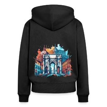 PULSIERENDES ROM: EIN BUNTER BLICK AUF DIE PRACHT ITALIENS - Frauen Premium Bio Zip Hoodie - Schwarz - Hinten - Julia (174cm)