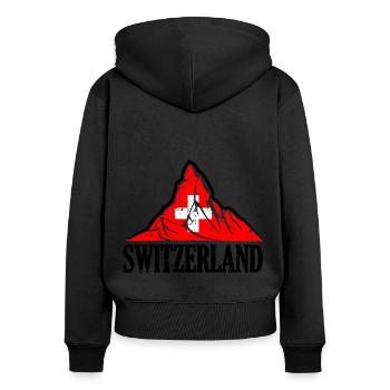 Suisse Cervin - Drapeau suisse - Sweat à capuche zippé Premium bio Femme - noir - Dos - Julia (174cm)