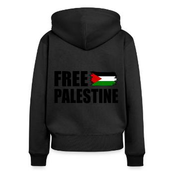 Free palestine - Sweat à capuche zippé Premium bio Femme - noir - Dos - Julia (174cm)