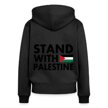 Palestina - Frauen Premium Bio Zip Hoodie - Schwarz - Hinten - Julia (174cm)