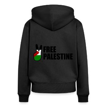 Free palestine - Frauen Premium Bio Zip Hoodie - Schwarz - Hinten - Julia (174cm)