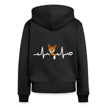 Fuchs EKG Herzschlag Liebe Herz Tiere Rotfuchs - Frauen Premium Bio Zip Hoodie - Schwarz - Hinten - Julia (174cm)