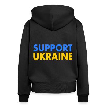 Support ukraine - Frauen Premium Bio Zip Hoodie - Schwarz - Hinten - Julia (174cm)