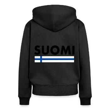 Suomi - Frauen Premium Bio Zip Hoodie - Schwarz - Hinten - Julia (174cm)