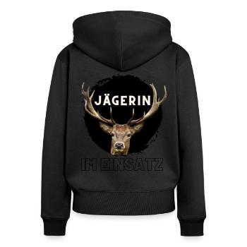 Jagd - Jäger - Jägerin - jagen - Hirsch - Frauen Premium Bio Zip Hoodie - Schwarz - Hinten - Julia (174cm)