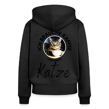 Katze Katzen Kaffee - Frauen Premium Bio Zip Hoodie - Schwarz - Hinten - Julia (174cm)