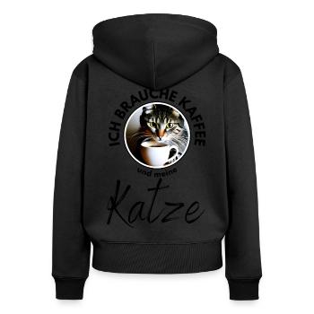 Katze Katzen Kaffee - Frauen Premium Bio Zip Hoodie - Schwarz - Hinten - Julia (174cm)