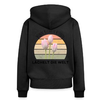 Blumen Garten Gärtner Blumenstrauß BLUMENLIEBE - Frauen Premium Bio Zip Hoodie - Schwarz - Hinten - Julia (174cm)