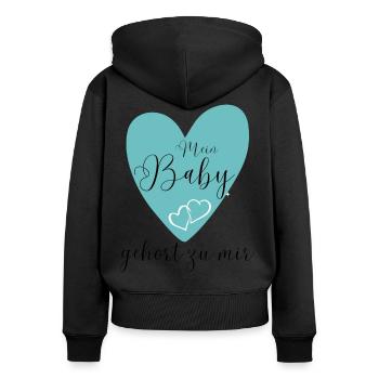 MEIN BABY gehört zu mir - Frauen Premium Bio Zip Hoodie - Schwarz - Hinten - Julia (174cm)