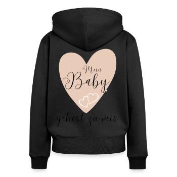 MEIN BABY gehört zu mir - Frauen Premium Bio Zip Hoodie - Schwarz - Hinten - Julia (174cm)