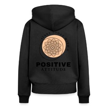 POSITIVE EINSTELLUNG MINDSET Motivation - Frauen Premium Bio Zip Hoodie - Schwarz - Hinten - Julia (174cm)