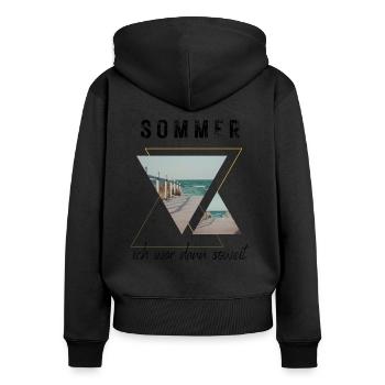SOMMER ich bin dann soweit - HELLO SUMMER - Frauen Premium Bio Zip Hoodie - Schwarz - Hinten - Julia (174cm)