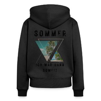 SOMMER ich bin dann soweit - HELLO SUMMER - Frauen Premium Bio Zip Hoodie - Schwarz - Hinten - Julia (174cm)