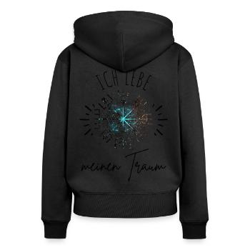 Wegweiser Motivation - VEGVISIR - Frauen Premium Bio Zip Hoodie - Schwarz - Hinten - Julia (174cm)
