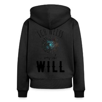 Wegweiser Motivation - VEGVISIR - Frauen Premium Bio Zip Hoodie - Schwarz - Hinten - Julia (174cm)