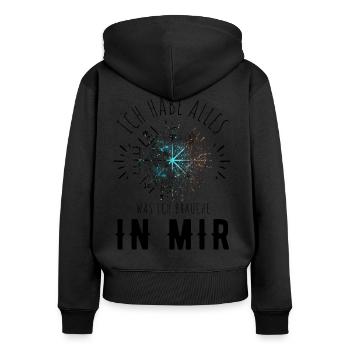 Wegweiser RUNEN Motivation - VEGVISIR - Frauen Premium Bio Zip Hoodie - Schwarz - Hinten - Julia (174cm)