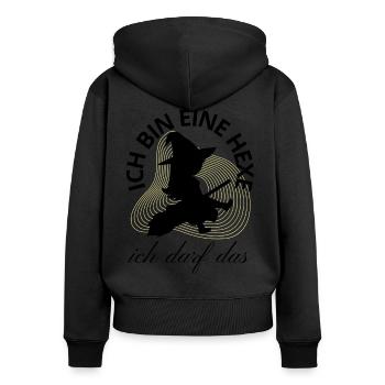 Ich bin eine HEXE ich darf das - Frauen Premium Bio Zip Hoodie - Schwarz - Hinten - Julia (174cm)
