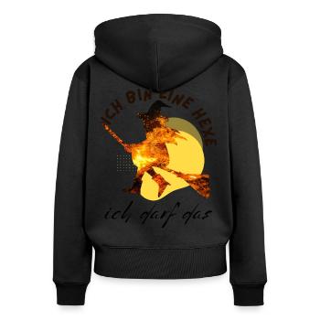 Ich bin eine HEXE ich darf das - Frauen Premium Bio Zip Hoodie - Schwarz - Hinten - Julia (174cm)