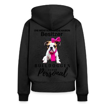 Bulldogge Bulldog Bulldoggen Mama Papa - Frauen Premium Bio Zip Hoodie - Schwarz - Hinten - Julia (174cm)