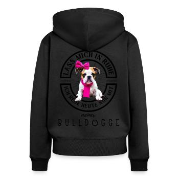Bulldogge Bulldog Bulldoggen - Frauen Premium Bio Zip Hoodie - Schwarz - Hinten - Julia (174cm)