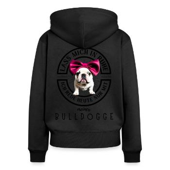 Bulldogge Bulldog Bulldoggen - Frauen Premium Bio Zip Hoodie - Schwarz - Hinten - Julia (174cm)