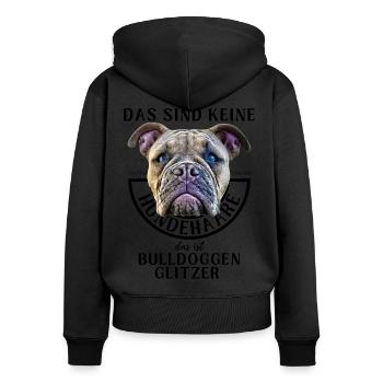 BULLDOGGENGLITZER ... Bulldogge Bulldog Bulldoggen - Frauen Premium Bio Zip Hoodie - Schwarz - Hinten - Julia (174cm)
