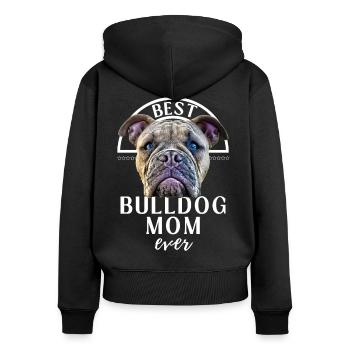 Bulldogge - BEST Bulldog MOM - Bulldoggen Mama - Sweat à capuche zippé Premium bio Femme - noir - Dos - Julia (174cm)