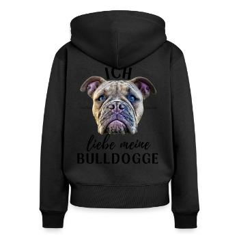 ICH LIEBE MEINE Bulldogge Bulldog Bulldoggen - Frauen Premium Bio Zip Hoodie - Schwarz - Hinten - Julia (174cm)