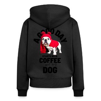 UNE BONNE JOURNÉE COMMENCE... DOG Dog Café - Sweat à capuche zippé Premium bio Femme - noir - Dos - Julia (174cm)
