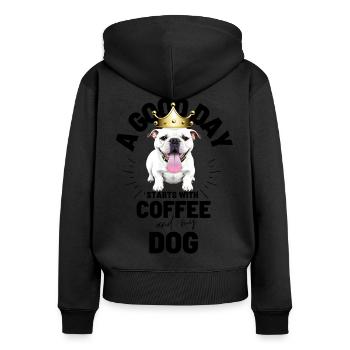 EIN GUTER TAG BEGINNT ... HUND Hunde Kaffee - Frauen Premium Bio Zip Hoodie - Schwarz - Hinten - Julia (174cm)