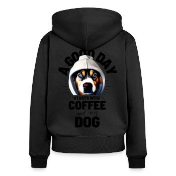 EIN GUTER TAG BEGINNT ... HUND Hunde Kaffee - Frauen Premium Bio Zip Hoodie - Schwarz - Hinten - Julia (174cm)