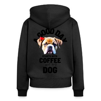 UNE BONNE JOURNÉE COMMENCE... DOG Dog Café - Sweat à capuche zippé Premium bio Femme - noir - Dos - Julia (174cm)