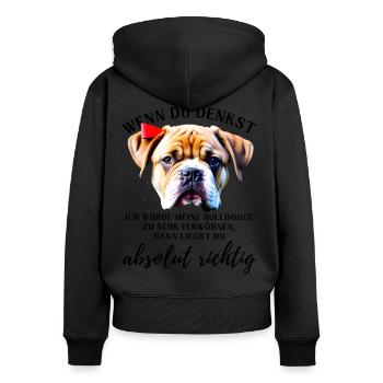 BULLDOGGE VERWÖHNEN Bulldog Bulldogge Bulldoggen - Frauen Premium Bio Zip Hoodie - Schwarz - Hinten - Julia (174cm)