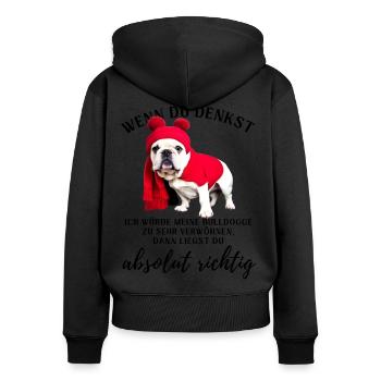 BULLDOGGE VERWÖHNEN Bulldog Bulldogge Bulldoggen - Frauen Premium Bio Zip Hoodie - Schwarz - Hinten - Julia (174cm)