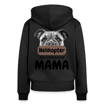 HELIKOPTER BULLDOGGEN MAMA Bulldog Bulldogge - Frauen Premium Bio Zip Hoodie - Schwarz - Hinten - Julia (174cm)