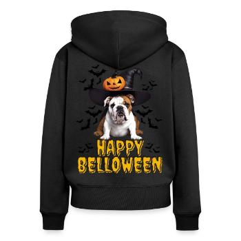 HAPPY BELLOWEEN Halloween Hund Hunde Bulldogge - Frauen Premium Bio Zip Hoodie - Schwarz - Hinten - Julia (174cm)