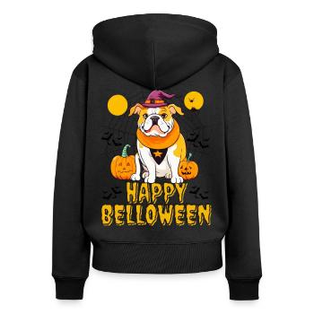 HAPPY BELLOWEEN Halloween Hund Hunde Bulldogge - Frauen Premium Bio Zip Hoodie - Schwarz - Hinten - Julia (174cm)
